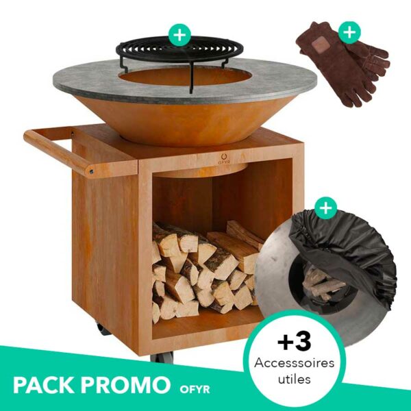 Pack brasero Storage Corten 100 PRO Ofyr avec accessoires
