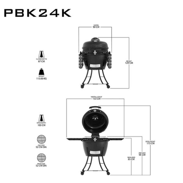 dimensions du Barbecue kamado céramique K24 ∅52 cm noir Pit Boss