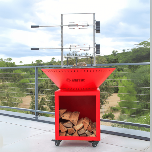 Brasero grill'chic Double cuve acier peint rouge 83cm