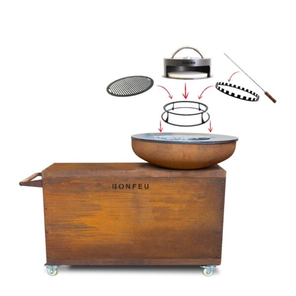 brasero bonfeu island 80 cm de diametre avec accessoires