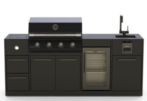 Cuisine extérieure inox noir : grill gaz 15 kW, frigo, évier - Lite 400 - Brabura