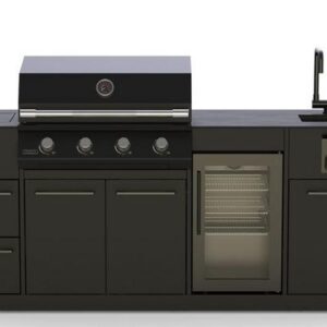 Cuisine extérieure inox noir : grill gaz 15 kW, frigo, évier - Lite 400 - Brabura